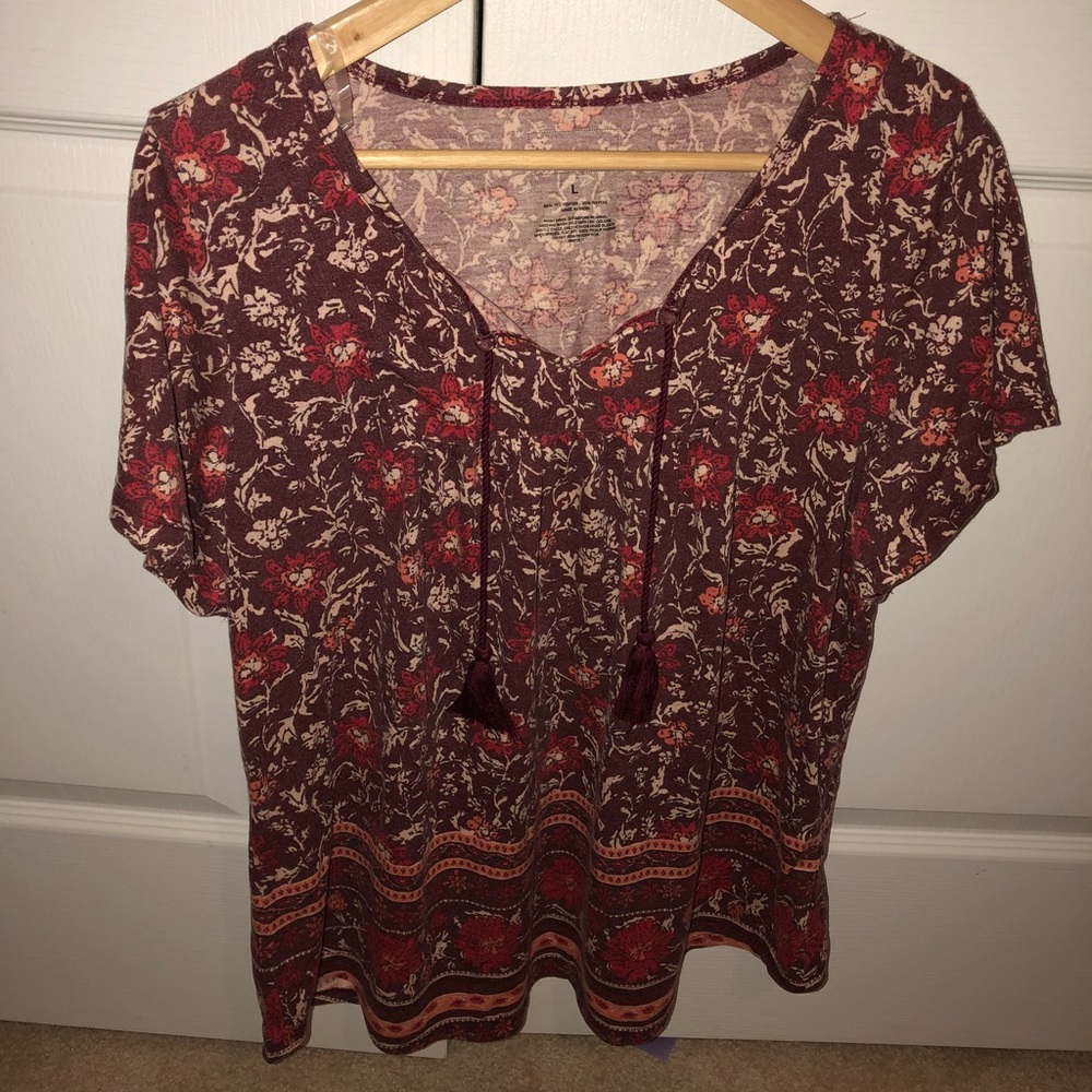 Tassel tie floral blouse